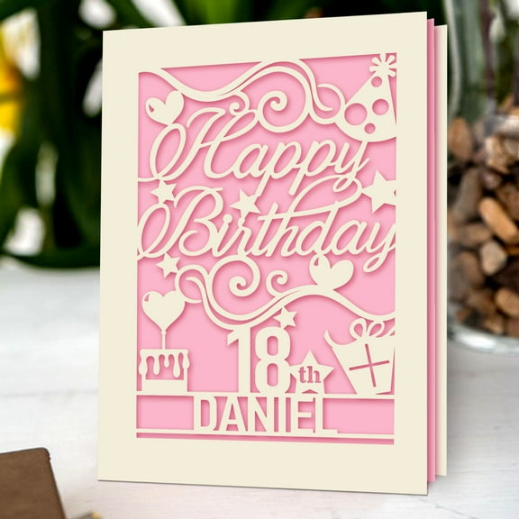 Personalized Handmade Birthday Card, Happy Birthday Papercut Greeting Card, Customized Any Name Any Age, Gift for Kids, Women, Men