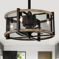 thumbnail image 4 of Warehouse of Tiffany Blane Matte Black+Imitation Wood Grain 20-inch 4-Light Geometric Metal Drum Shade Ceiling fan, 4 of 12