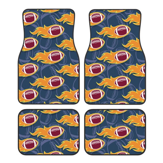 Balery Burning Rugby Balls Juego de 4 Alfombrillas para Auto, Revestimientos de Caucho Resistente, Diseño Antideslizante