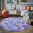 thumbnail image 5 of ZENELESS Fluffy Shag Circle Rug for Kids Room,6x6ft Shaggy Circular Carpet for Nursery Room, Cute Room Decor for Girls Bedroom Tie-dye Blue Rainbow, 5 of 8