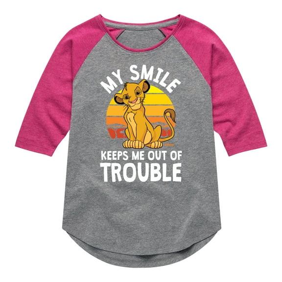 The Lion King - Simba - My Smile Keep Me Out of Trouble - Toddler & Youth Girls Raglan Graphic T-Shirt