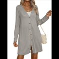 thumbnail image 1 of Cárdigan Ligero de Larga con Botones y Bolsillos para Mujer, Abierto Al Frente, Holgado y Ligero Gris M, 1 of 9