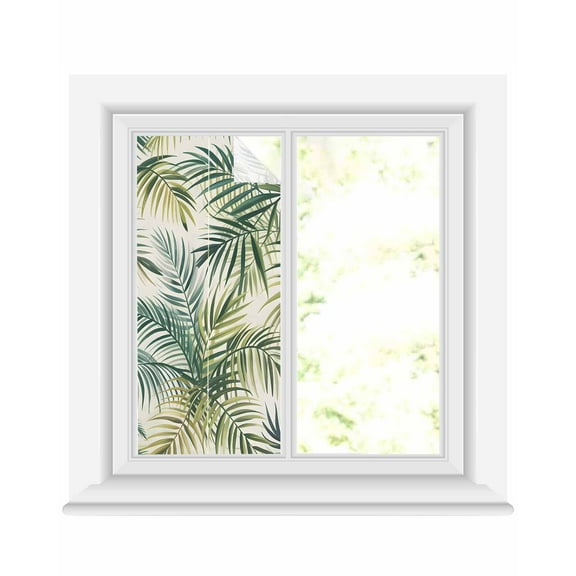 Window Privacy Film Palm Leaf Stained Glass Window Film Decorative Sun Block Window Cover Green Tropical Plant Summer Botanical Window Clings Static Adhesive Sticker for Bathroom 19.6"x39.3"