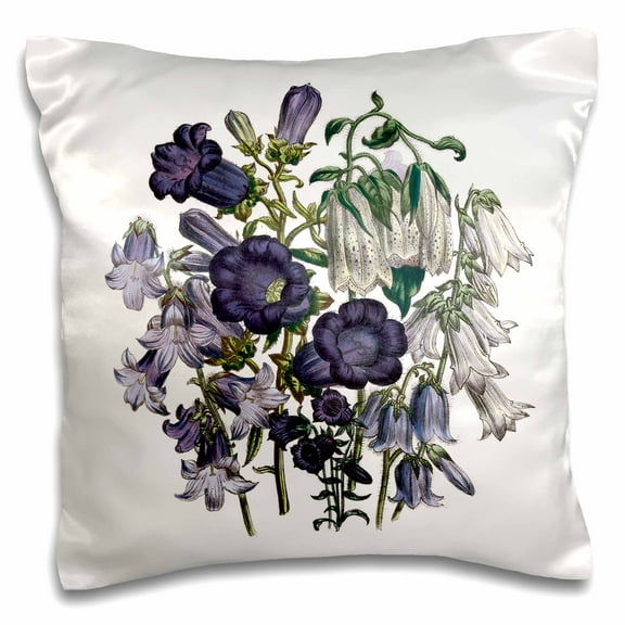 3dRose, Campanula Flowers in dark purple, white and lavender, 16x16 inch Pillow Case