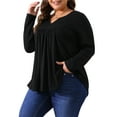 thumbnail image 4 of Agnes Orinda Women's Plus Size St. Patrick's Day Tops Women Long Sleeve Notched Neck Front Pleated T-Shirt Blouses 4X Black, 4 of 6