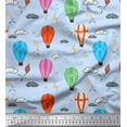 thumbnail image 1 of Soimoi Blue Georgette Viscose Fabric Cloud & Hot Air Balloon Holiday Print Fabric by the Yard 42 Inch Wide, 1 of 3