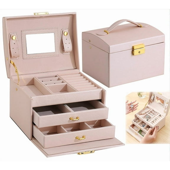 Christmas Gifts for Women,Large Jewelry Box for Women Girl Wife - PU Leather Jewelry Organizer Storage Case,Earring Organizer,Jewelry Boxes & Organizer for Earrings Bracelets Rings Watches (Pink)