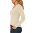 thumbnail image 4 of Utoimkio Women's V Neck Long Sleeve Undershirts Slim Fitted Stretchy Casual Basic Tee for Daily Wear Size XS-XL, 4 of 9