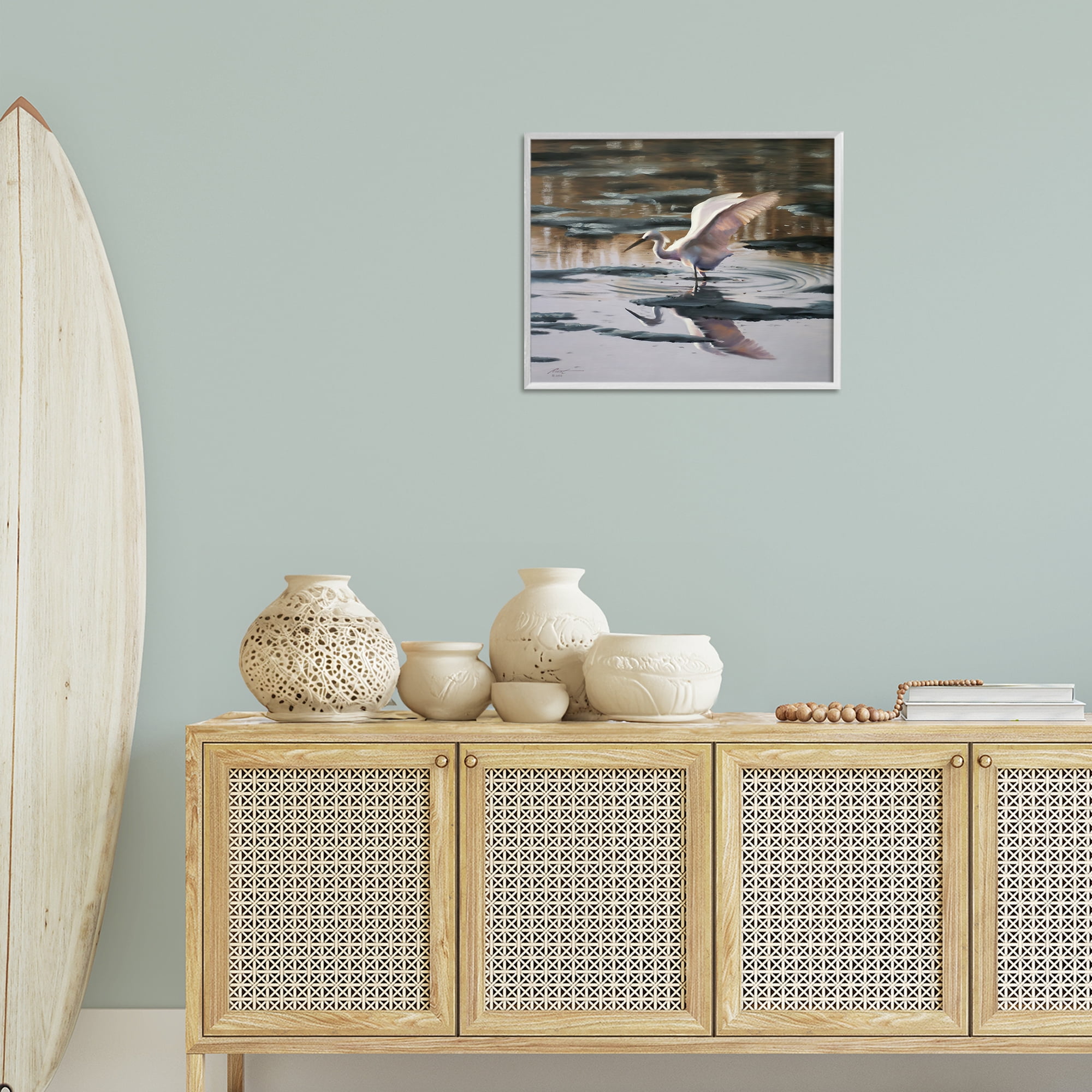 Stupell Industries Swan Landing in Water Animals & Insects Painting White Framed Art Print Wall Art, 20 x 16
