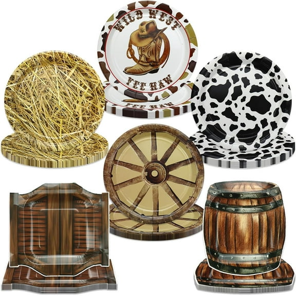 60 Pcs Western Cowboy Party Plates, 9'' Wild West Theme Print Plates for Cowboy Baby Shower Decorations Western Party Decorations
