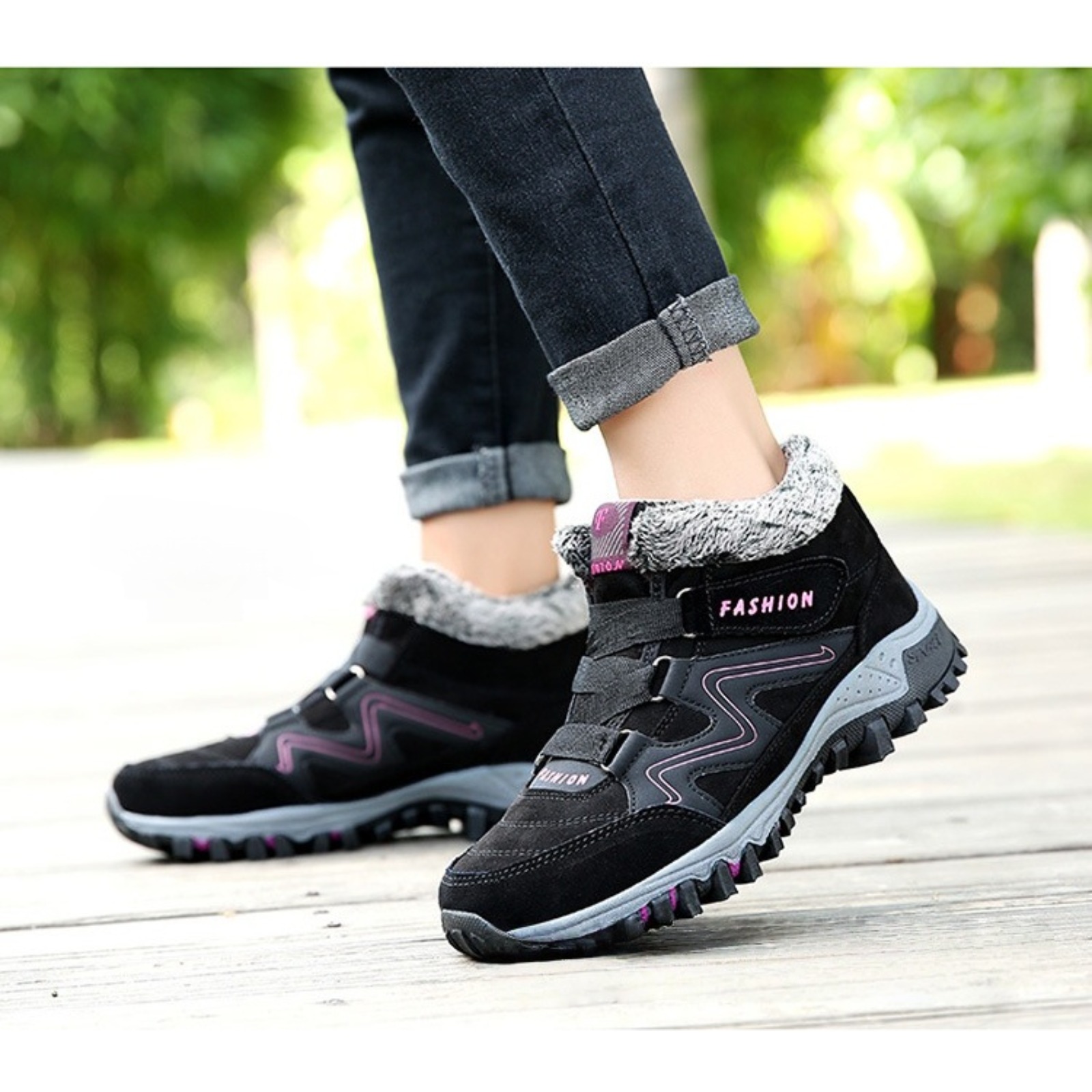 Women’s Winter Snow Boots Outdoor Warm Fleece-Lined Waterproof Ankle Boots, Non-Slip Thick Sole Cold Weather Hiking Boots, Lightweight Insulated Mid-Top Trekking Walking Winter Shoes for Adults