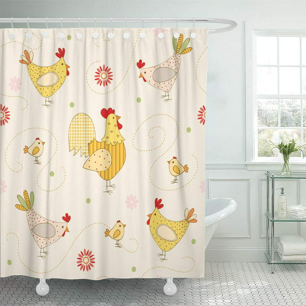 KSADK Cartoon with Rooster Hen and Chicken Cock Shower Curtain Bathroom ...