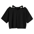 thumbnail image 3 of TYGHBN Cropped Tops Solid Color Everyday T Shirts Short Shoulder T Shirts Summer Casual Tops Long Sleeve Heat Tech T Shirt Womens Tees Short Sleeve Juniors Graphic Tops Women's T Shirts Casual Woman, 3 of 3