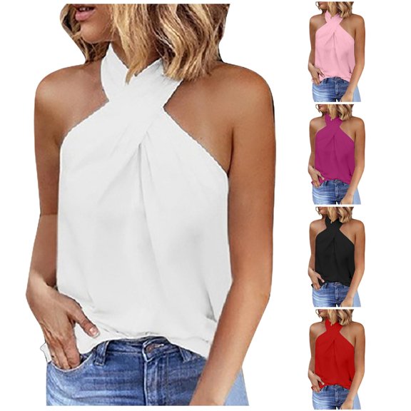 HCYSFG Womens One Shoulder Tank Tops Sleeveless Solid Color Halter Neck Slim Fit Fitted Casual Shirts Everyday Summer Tops