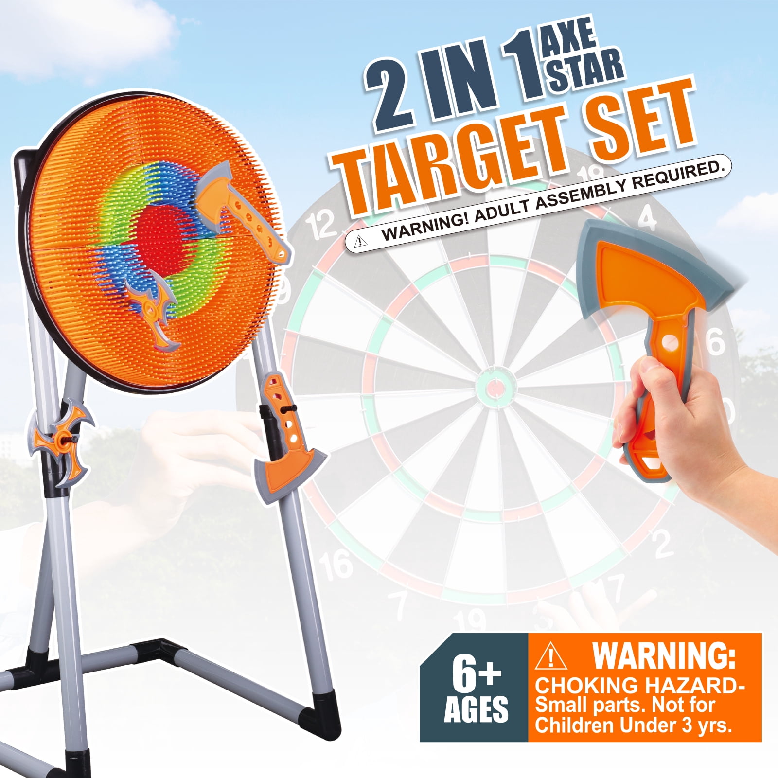 Contixo 2-in-1 Foam Axe Throwing and Bristle Dart Board Set for Indoor and Outdoor Party Games