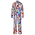 thumbnail image 7 of Edvintorg Set for Women Fashion Women's Print Deep V Lapel Water Ripple Print Long Sleeve Flared Mopping Trousers Suit High-End Chiffon Suit Casual Lounge Sets, 7 of 7