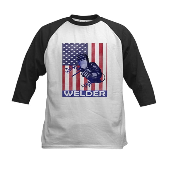 CafePress - American Flag Welder Design Weldin Baseball Jersey - Kids Cotton Baseball Jersey, 3/4 Sleeve Shirt