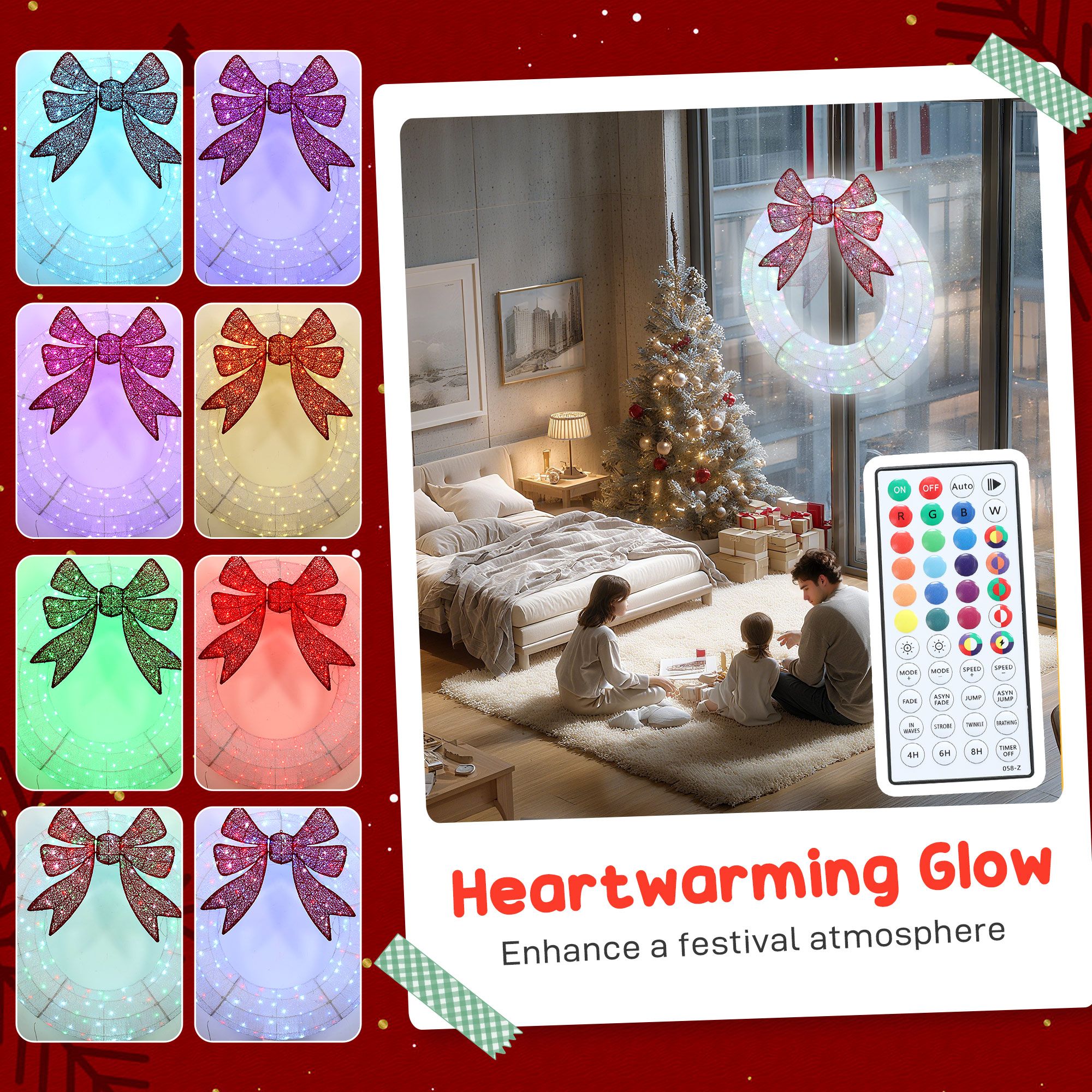 48 Inch Lighted Christmas Wreath with Dual Color LED Lights, 232 LEDs, 44 Modes, Remote, Daily Timer, Indoor Outdoor Holiday Decoration