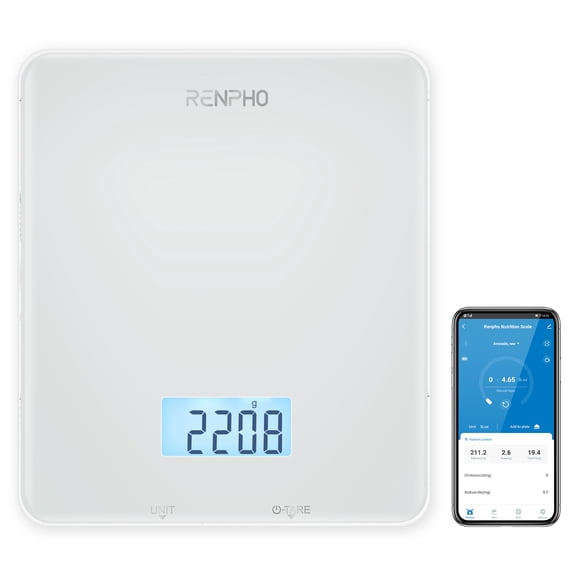 RENPHO Bluetooth Food Scale with App, Digital Smart Kitchen Scale, Glass, White