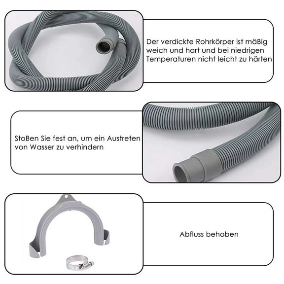 QIFEI Universal Washing Machine Drain Hose Flexible Dishwasher Drain Hose Extension Kits Corrugated Washer Discharge Hose with 1 Extension Adapter and 2 Hose Clamps, U-Bend Hose Holder