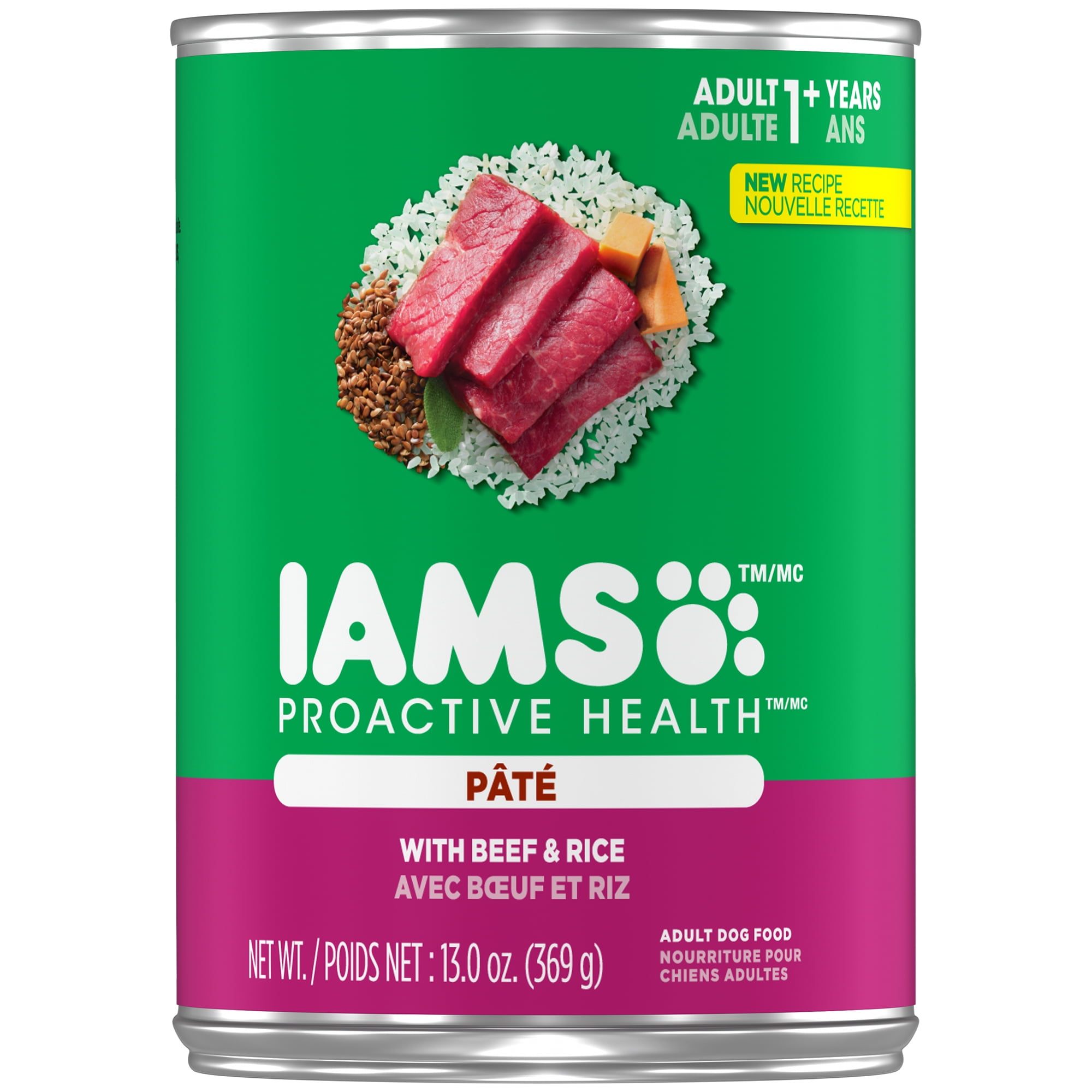 Iams Proactive Health Adult With Beef and Rice Pate Wet Dog Food, 13.0 oz. (Pack of 12