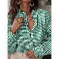 thumbnail image 6 of Women'S Plaid Ruffle V Neck Button Down Blouse Casual Long Sleeve Gingham Work Checkered Shirt Tops Green L, 6 of 8