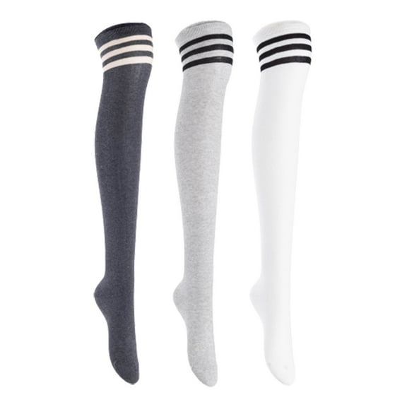 Lian LifeStyle Women's 3 Pairs Adorable Comfortable Soft Thigh High Over Knee High Cotton Socks, Size 6-9, JMYP1022 DarkGrey, LightGrey, White