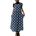 thumbnail image 2 of Uootdi Robes Tablier pour Femmes Col Ras du Cou Sans Manches à Pois avec Poche Robes Maxi Boho Légères Amples Robes Chasubles Cadeau, 2 of 7