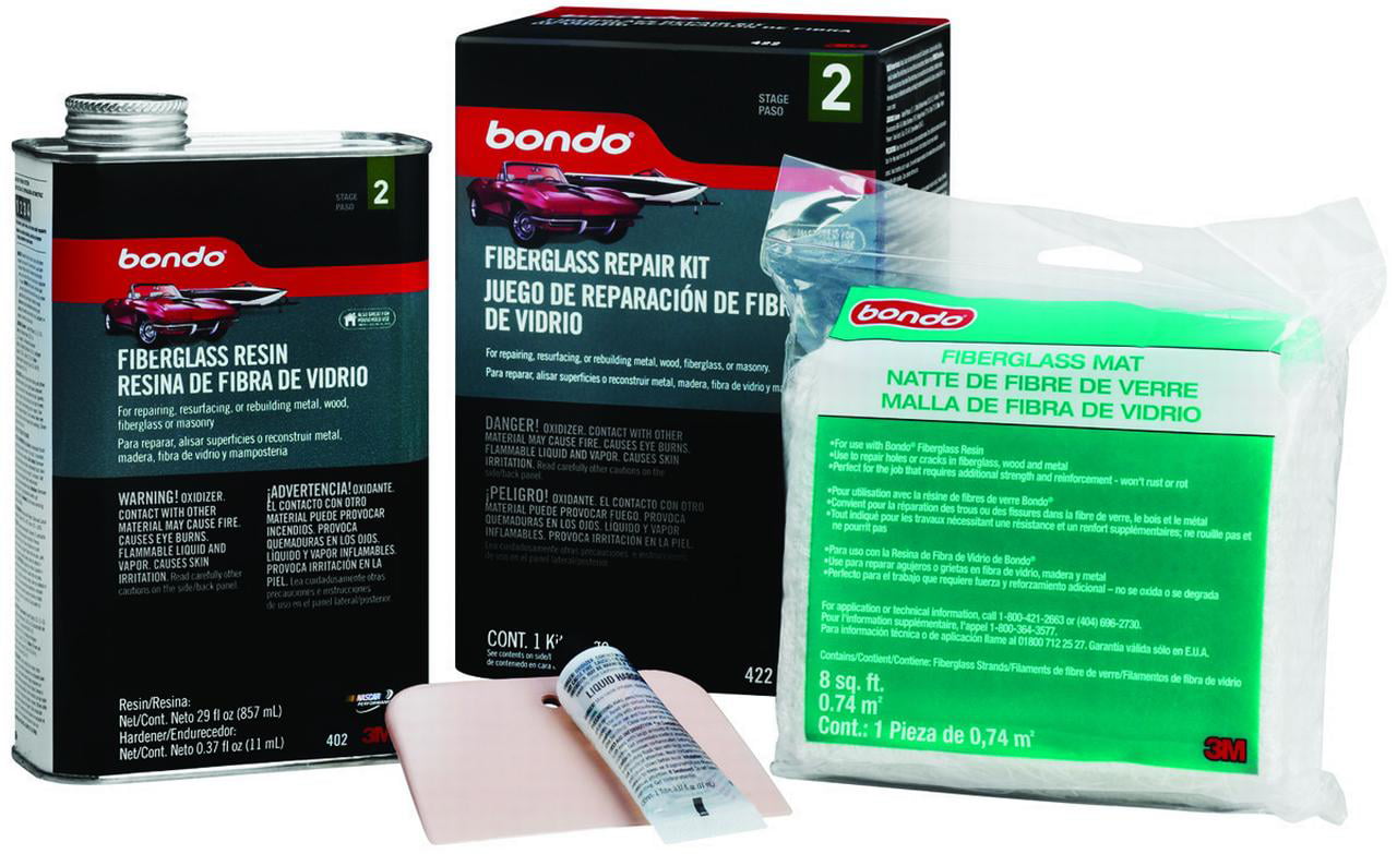3M brand  Bondo 422 Fiberglass Resin Repair Kit  1 quart can size w/ mat 