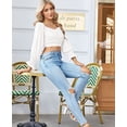 thumbnail image 3 of Womens Elegant Off The Shoulder Puff Sleeve Blouse Summer Chiffon Slim Fit Party Crop Top, 3 of 4