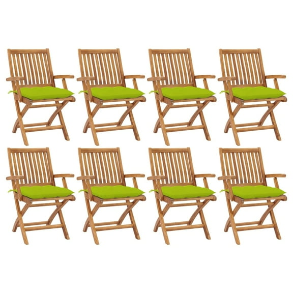 vidaXL Folding Patio Chairs with Cushions 8 pcs Solid Teak Wood
