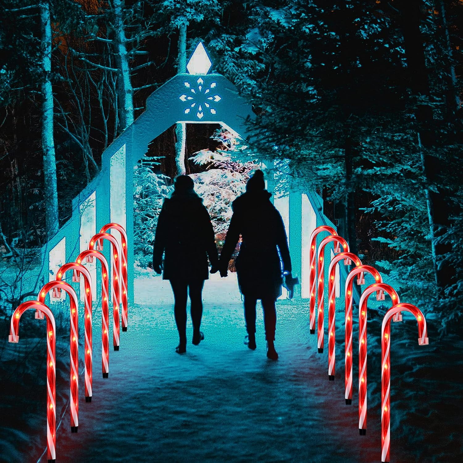 25" Christmas Candy Cane Lights, 72LED Outdoor Pathway Markers Lights Christmas Decor with Stakes, 12 pack,