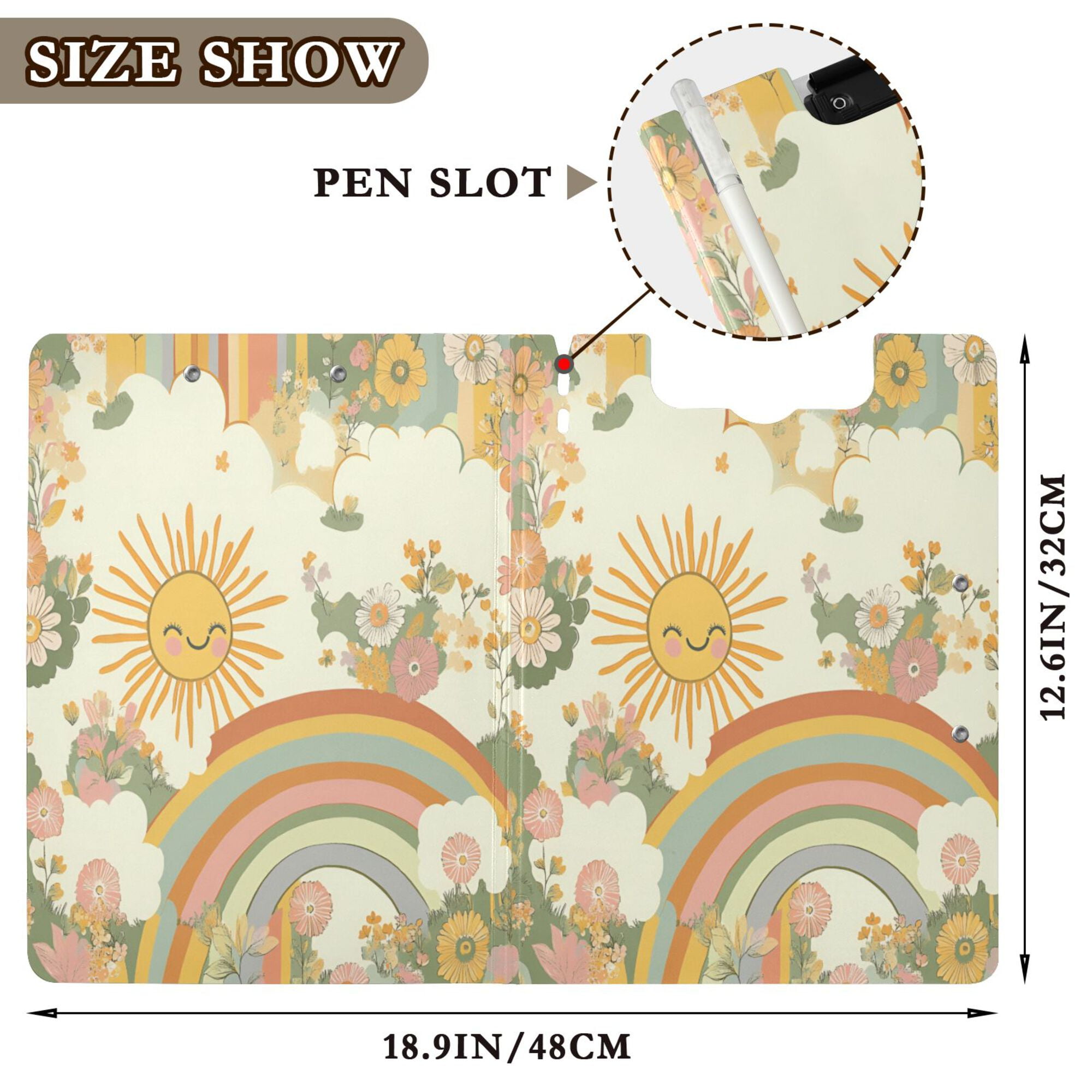 FORMRS A4 Clipboard Folder with Pen Holder Horizontal Foldable School Office Binder, Beige Clouds