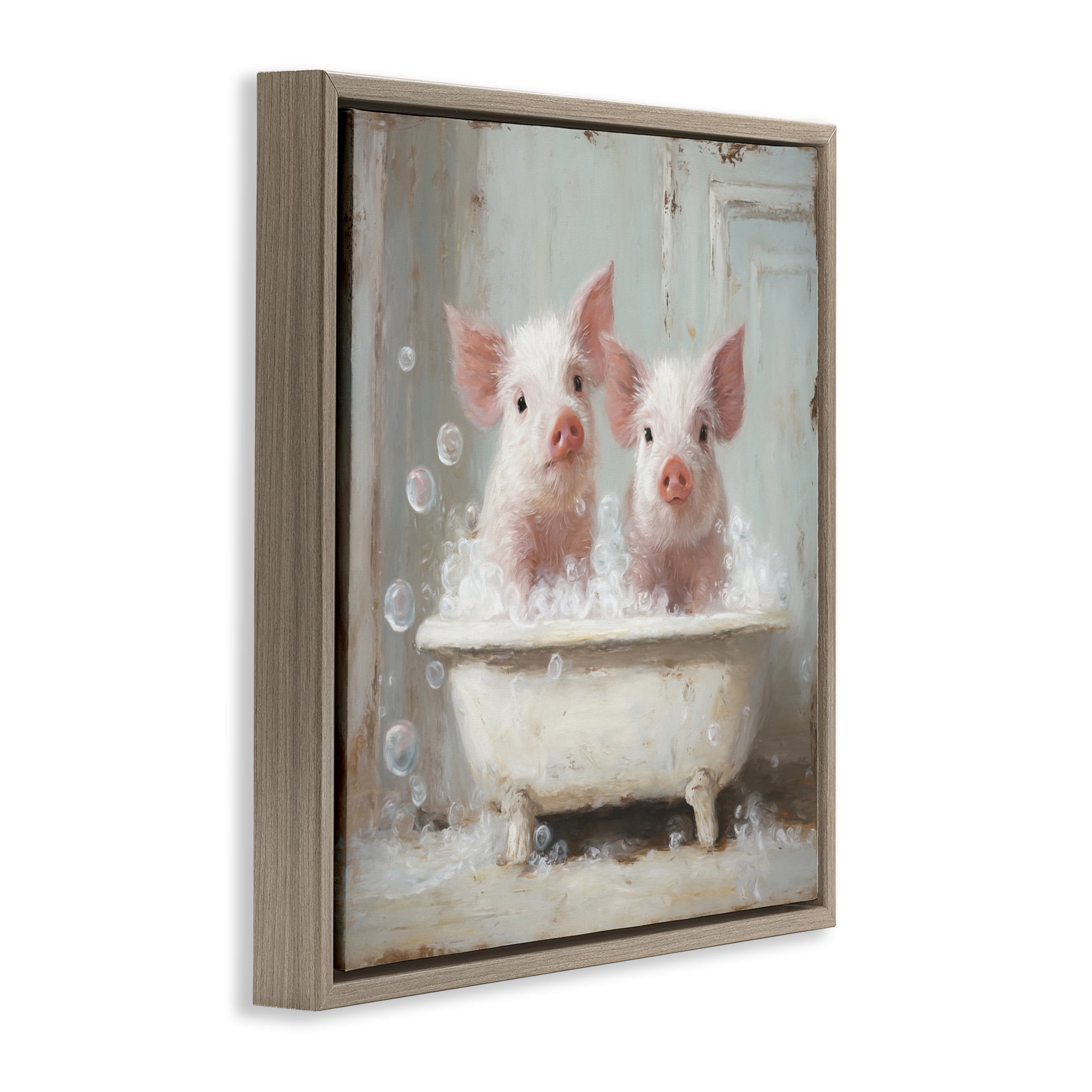 Stupell Industries Piglet Bubble Bath Brown Framed Floater Canvas Wall Art, design by Tina LeCour