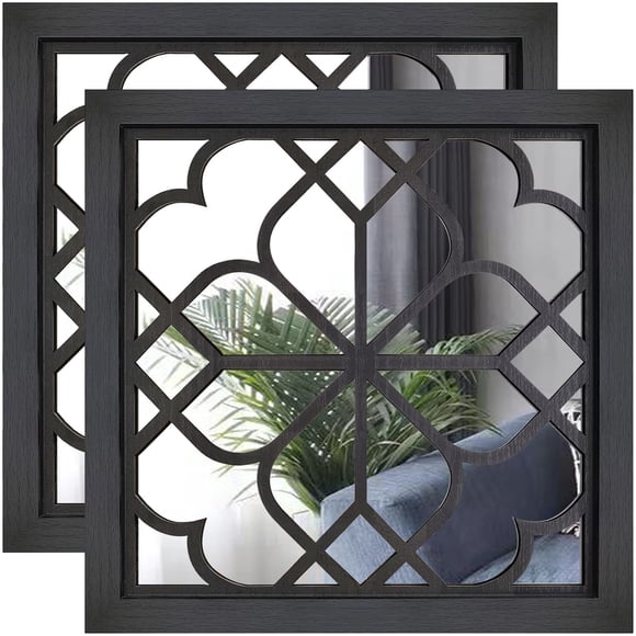 Espejo de Pared Wocred 2 PCS 41x41 cm Negro Rústico