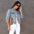 thumbnail image 4 of LYMAYTER Women Cowboy Outwear for S-XL Distressed Button-Down Jean Jacket Long Sleeve Ripped Short Denim Jacket, 4 of 8