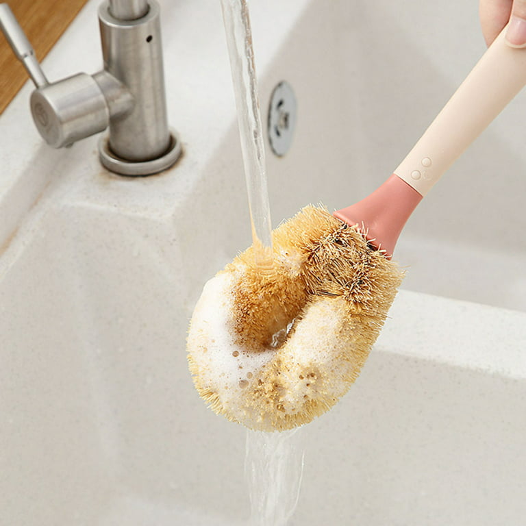 Biplut Cleaning Brush Round Head Soft Bristle Pure Wood Ergonomic Handle  Dish Scrubbing Brush for Home (Wooden Color) 