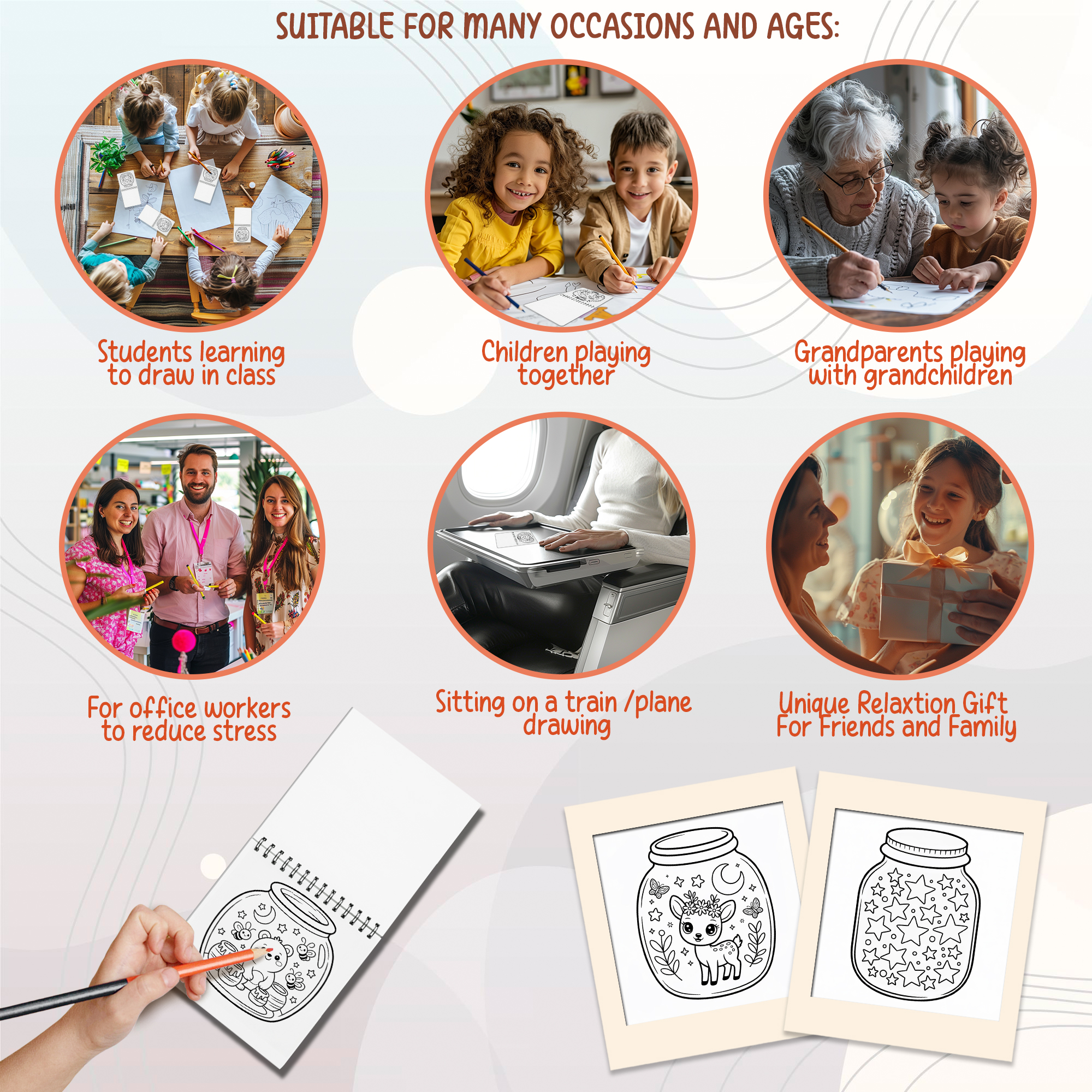 Horror Mini Coloring Book Spiral Bound for Adult, Pack 6, 3.5” x 3.5” Pocket Size, 40 Coloring Pages Stress & Anxiety Relief, Travel for Women Men