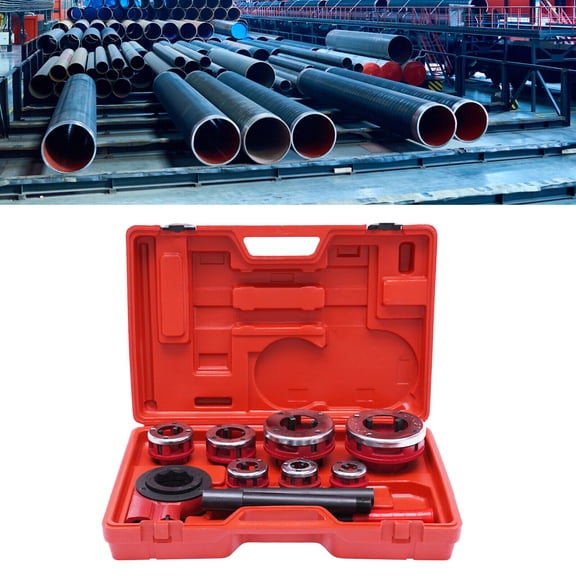Miumaeov 7 Size BSPT Pipe Threader Manual Ratcheting Pipe Threading Tool Set w/ 7 Dies 3/8", 1/2", 3/4", 1", 1-1/4", 1-1/2", 2" & Storage Case