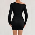 thumbnail image 6 of JIAYUE Women's Dress Mini Off Shoulder Slant Neck Long Sleeve Bodycon With Ruffle Casual Party Wear Stylish Female Dresses, 6 of 7
