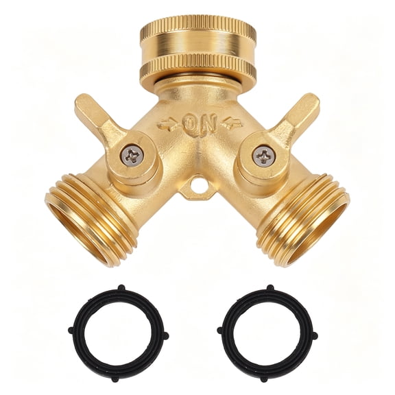 LLNC Brass Garden Hose Splitter, 2 Way Y Valve with 2 Washers, Solid Brass for Outdoor Watering