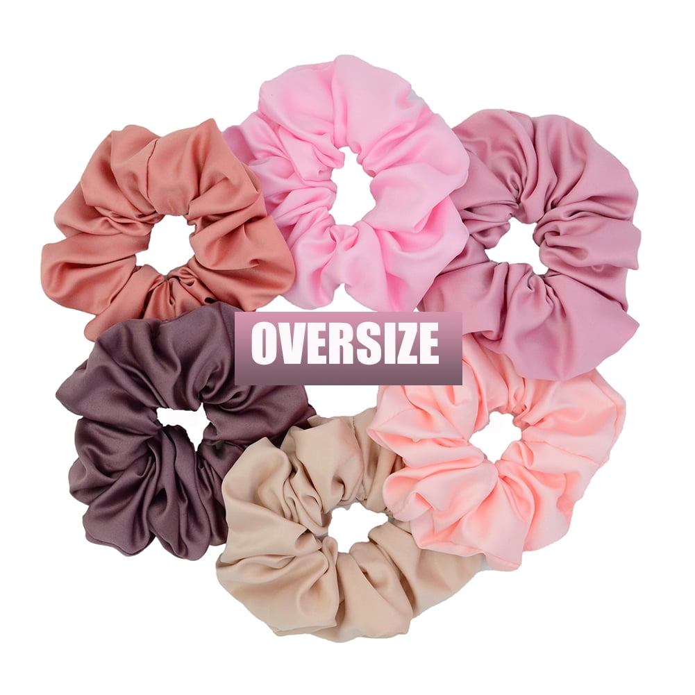 Chloven 6 Colors Oversize Blush Theme Large Hair Scrunchies Satin Elastics Pink Lovers Scrunchy Bobbles Soft Hair Bands Hair Ties Hair Accessories Scrunchies for Girls Women (6 Blush)