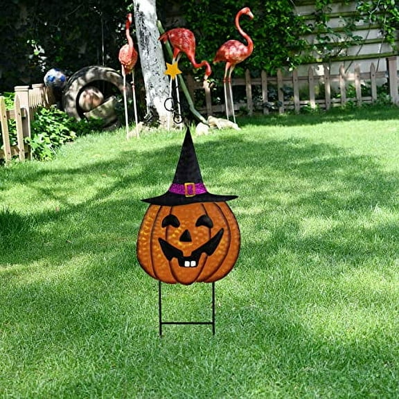 Metal Pumpkin Yard Sign Garden Stake Halloween Outdoor Decoration, Spooky Jack o Lantern Pumpkin Yard Decor Lawn Ornament Sign for Home Patio Pathway Driveway Decorations