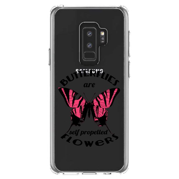 DistinctInk Clear Shockproof Hybrid Case for Samsung Galaxy S9  PLUS (6.2" Screen) - TPU Bumper Acrylic Back Tempered Glass Screen Protector - Butterflies are Self Propelled Flowers