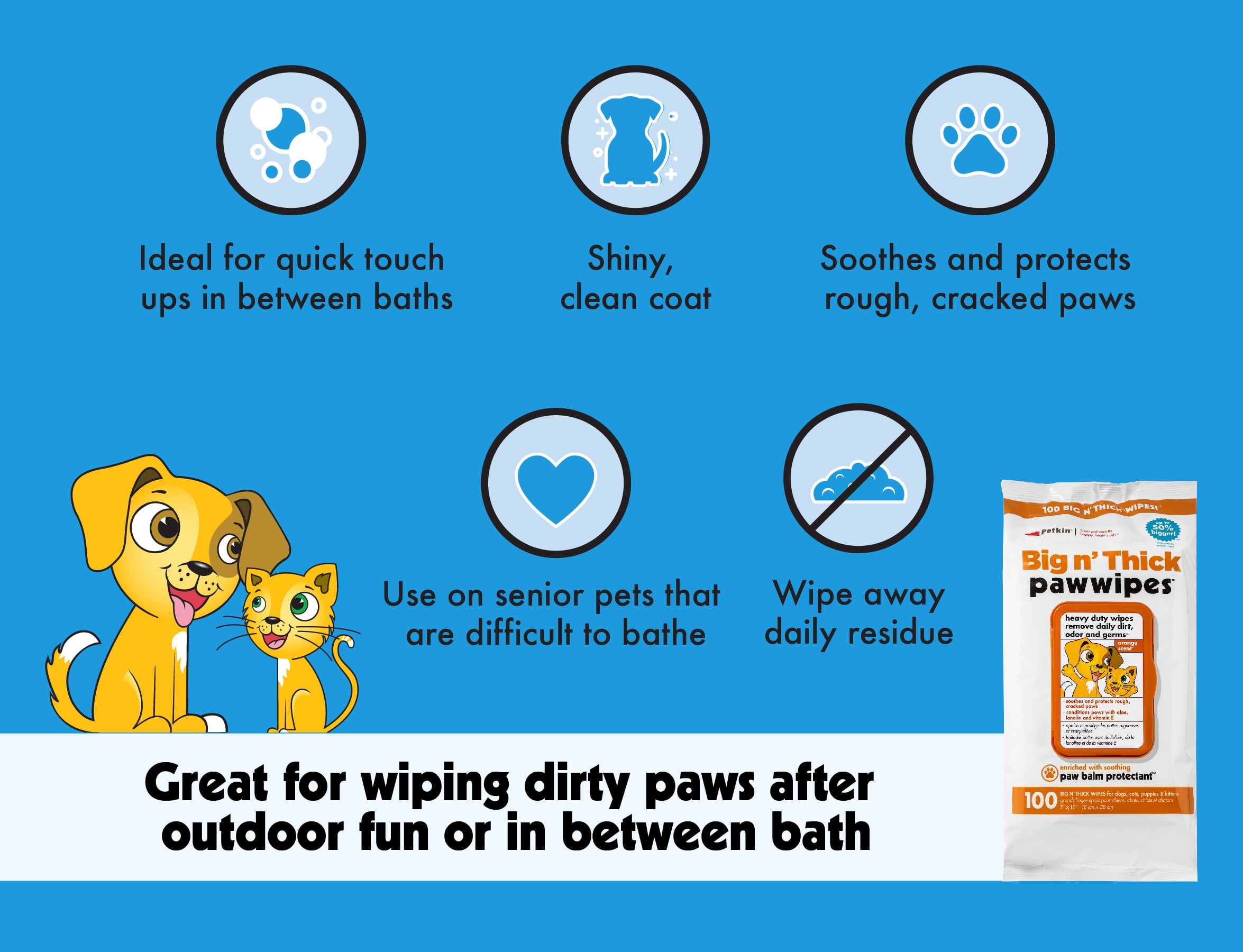 Petkin Big N' Thick Paw Wipes, 100 Orange Scented Wipes - Heavy Duty Pet Paw  Wipes Remove Daily Dirt & Odors - Enriched with Soothing Paw Balm - Easy to  Use Pet
