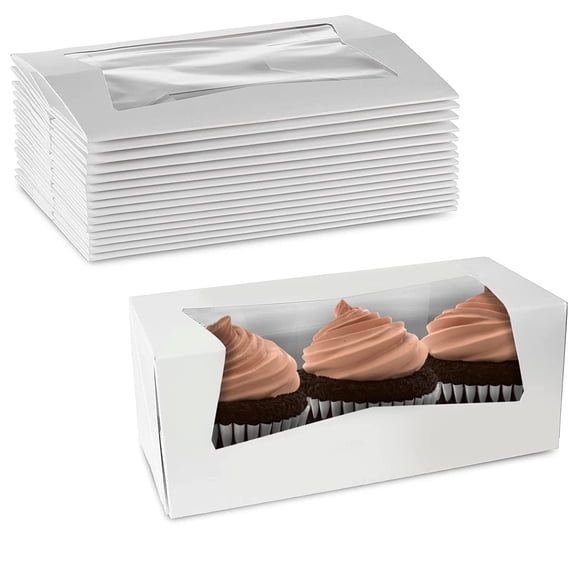 MT Products White Cupcake Box - 9" x 4" x 3.5" Bakery Boxes - Pack of 15