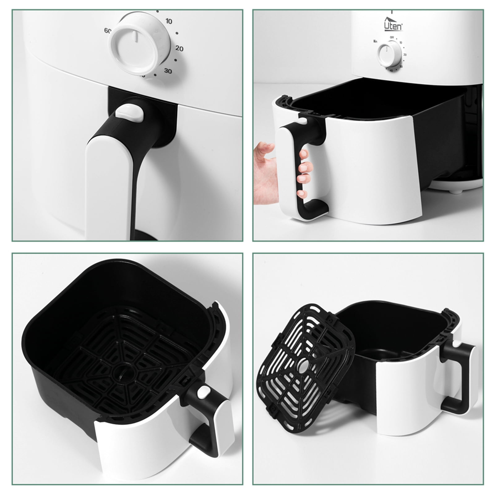 Uten 4.2 Qt Air Fryer, 1500W 5-in-1 Oil Free Cooker with Timer Knob & Adjustable Temperature, Nonstick Basket, Easy Clean Compact Size for Family, White