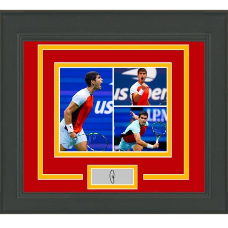 

Framed Carlos Alcaraz Facsimile Laser Engraved Signature Auto 15x16 US Open Tennis Photo