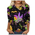 thumbnail image 2 of Aloohaidyvio Tops Clearance,Womens Mardi Gras Mask Glitter Printed T-Shirt Round Neck Seven Sleeve Top Sweatshirt,Mardi Gras Clothing Women Clearance, 2 of 5
