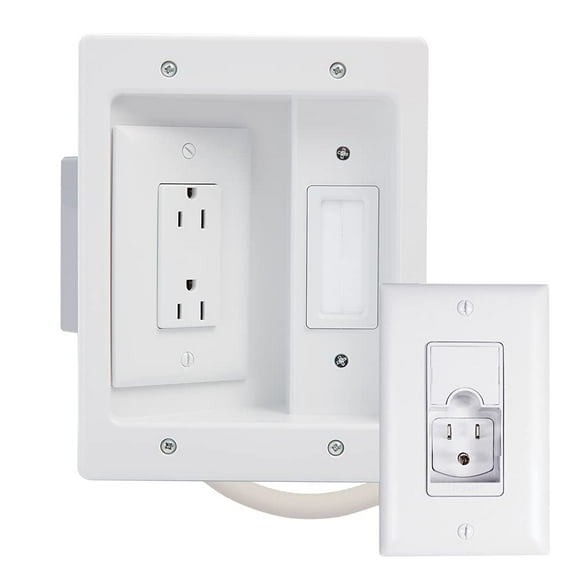 Legrand - OnQ Cable Management Hides All Cords, TV Outlet Wall Kit Works with All TV Power Plugs, In Wall TV Power Kit Supports 5.1 Speaker System, Recessed TV Outlet, White, HT22U2WHR12